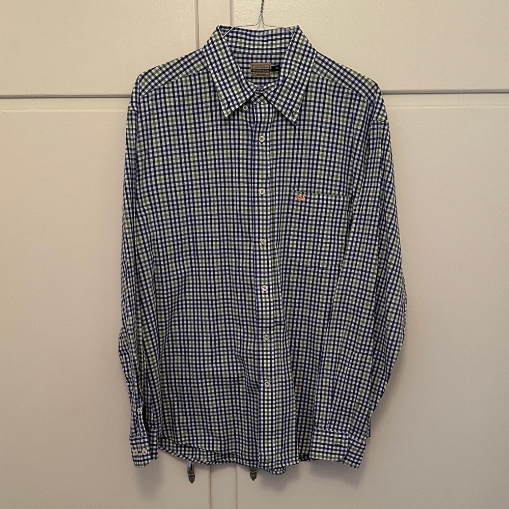 LIKE NEW Southern Marsh Men's Blue and White Checkered Shirt